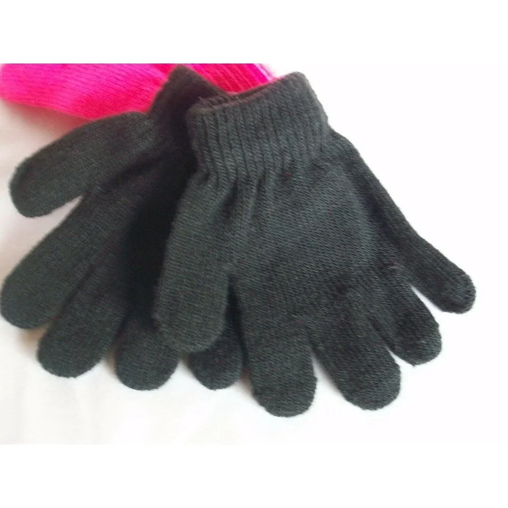 Healthtex Hot Pink Black Toddler Set 2 Winter Gloves Knit Finger Girls